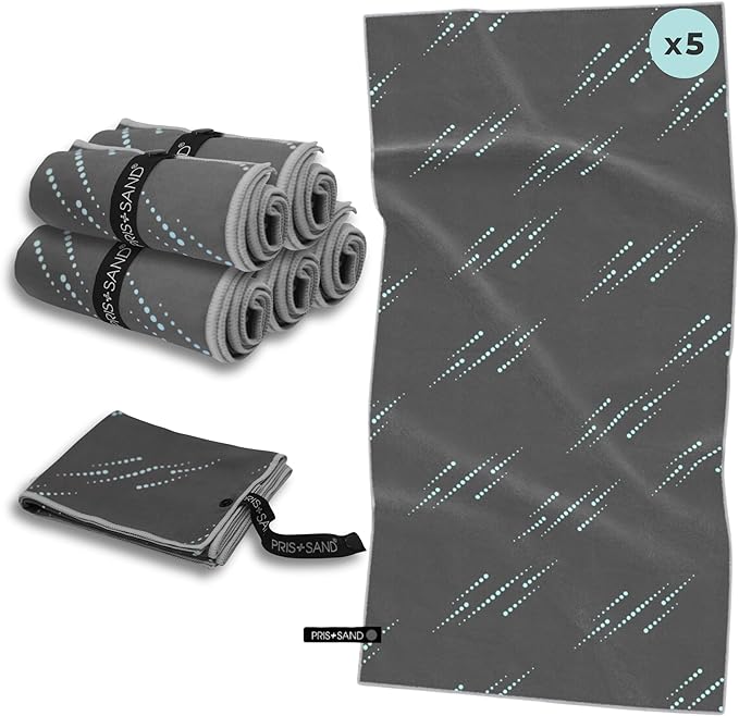 Gym Microfiber Towel Set (16x30 inches)- Grey Color 5 Pack