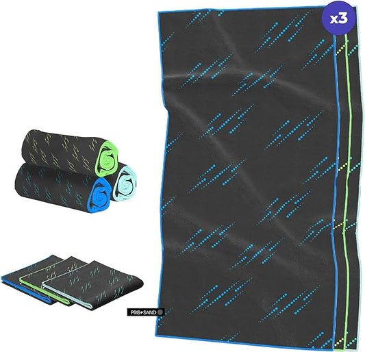 Gym Microfiber Towel Set (16x30 inches) Aqua, Blue, Green Colors 3 Pack