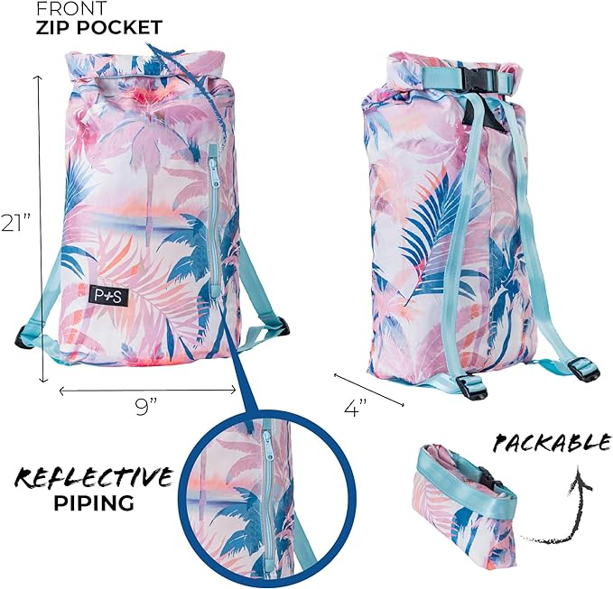 Packable Multipurpose Backpack, Water Resistant, Pink Palm Trees