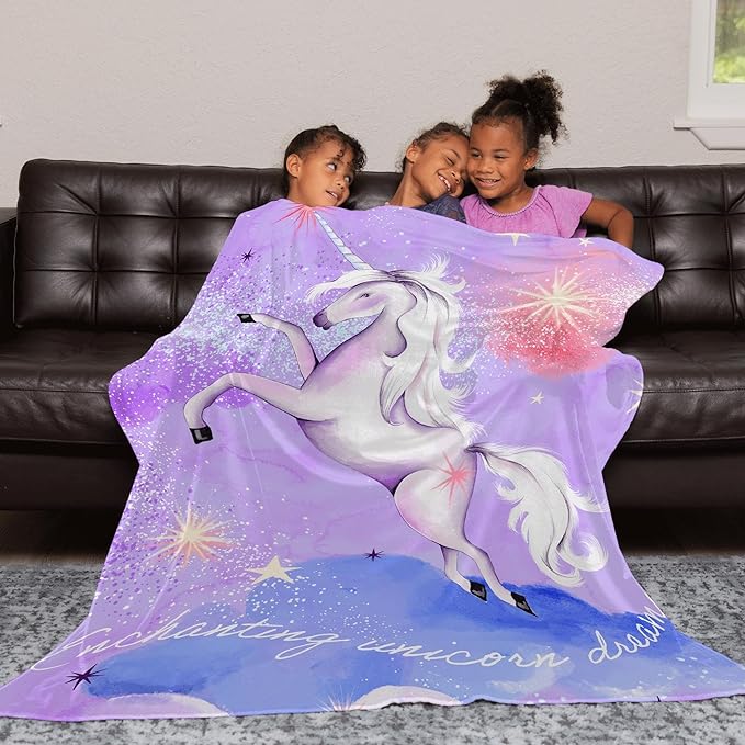 Unicorn Soft Blanket, Cozy & Plush Fleece, 50x60, Purple.