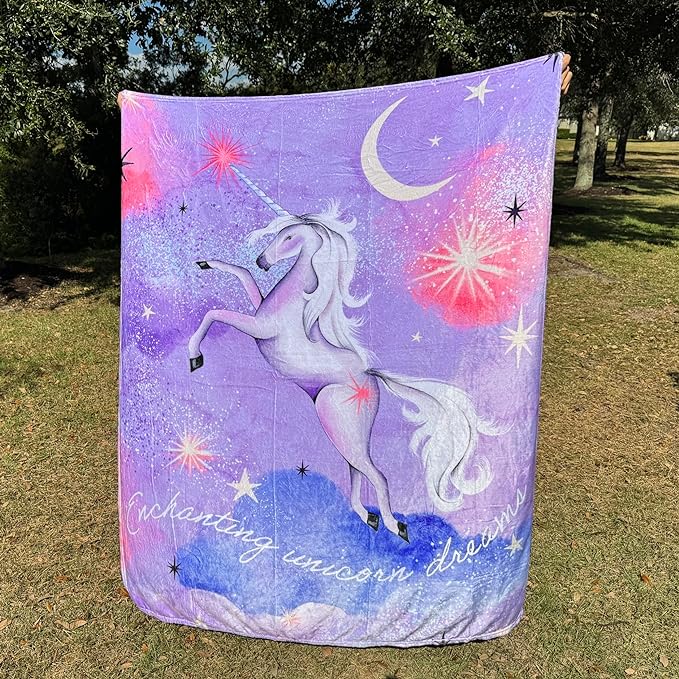 Unicorn Soft Blanket, Cozy & Plush Fleece, 50x60, Purple.