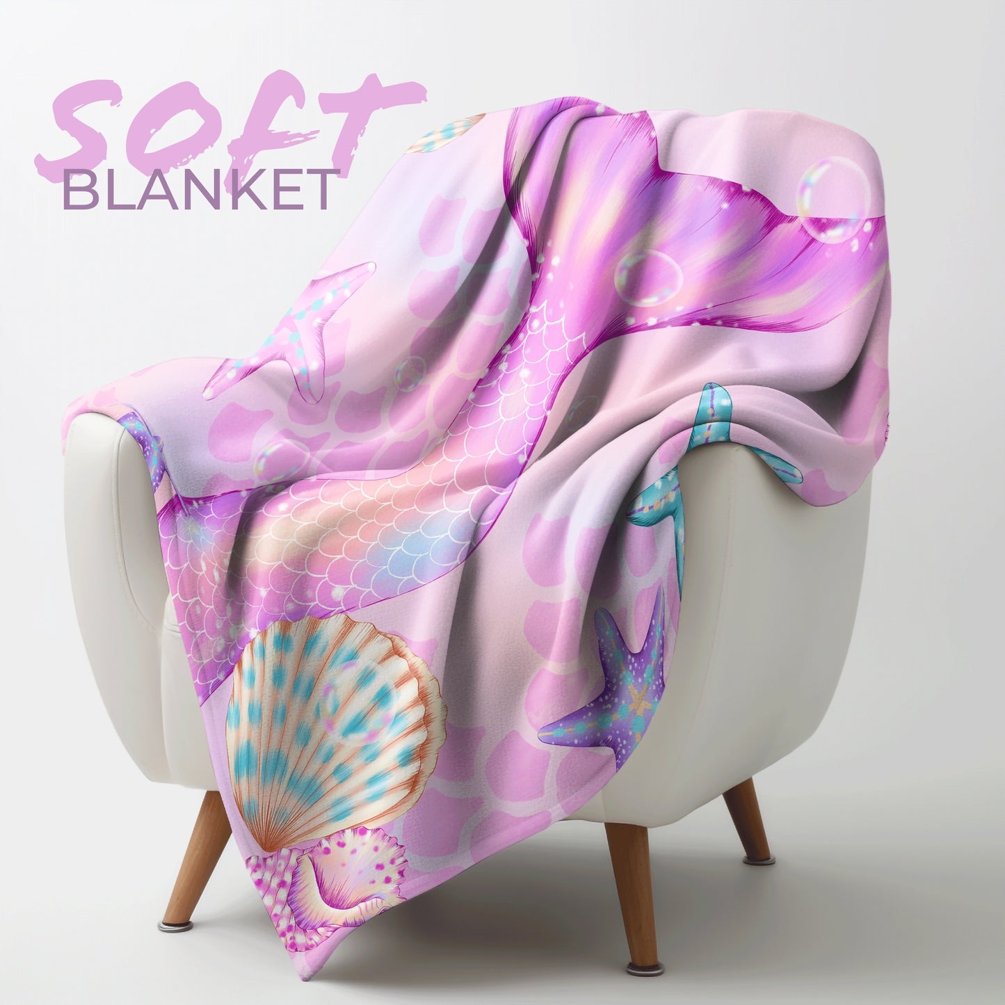 Mermaid Soft Blanket, Cozy & Plush Fleece, 50x60, Pink.