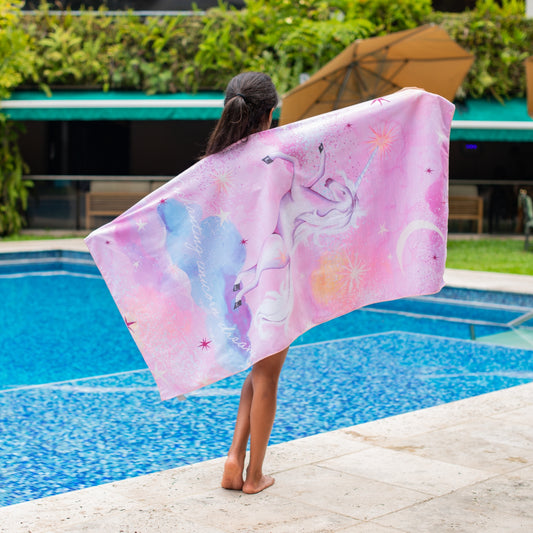 Unicorn Quick-Dry Beach Towel, 30" x 60", Pink