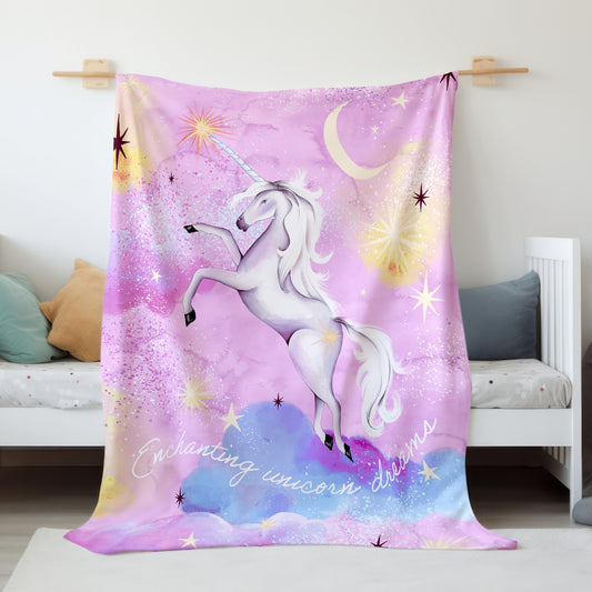 Unicorn Soft Blanket, Cozy & Plush Fleece, 50x60, Pink.