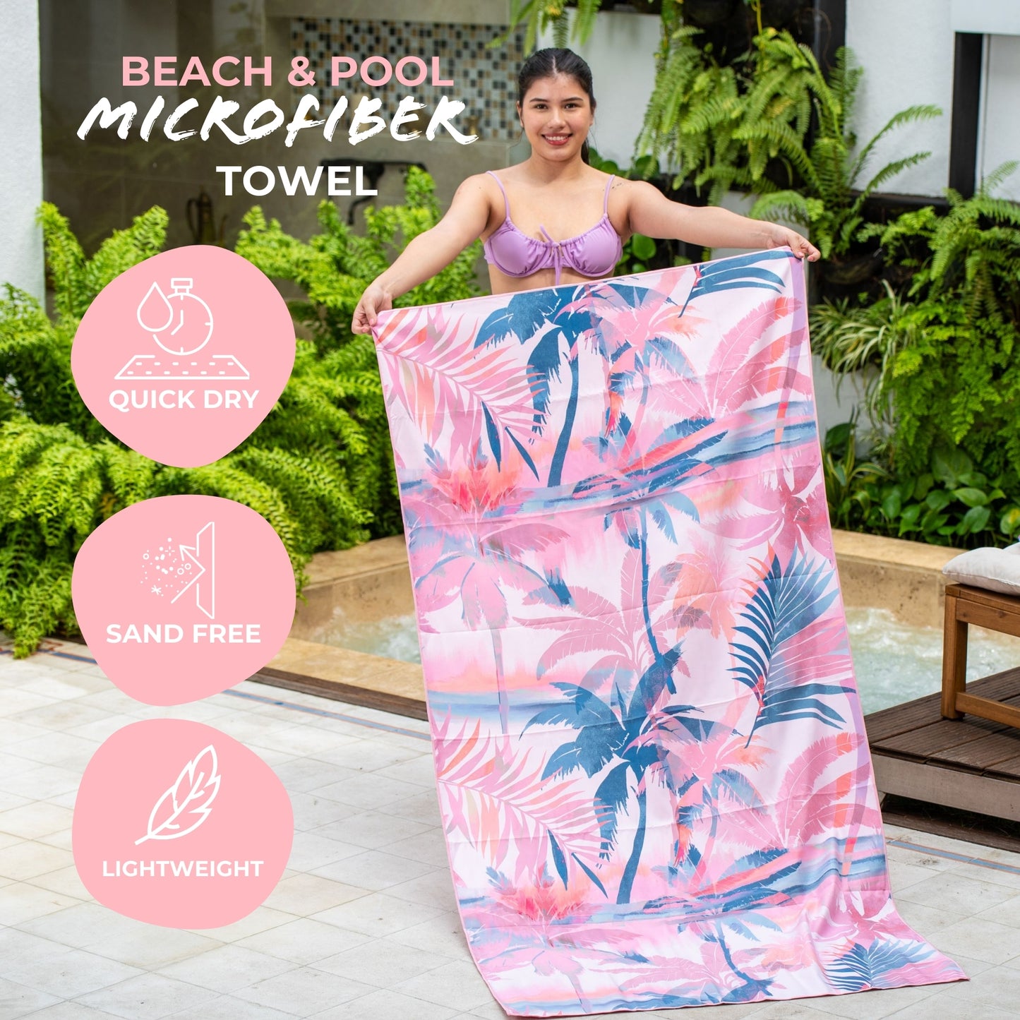 Microfiber Towel for Adults | Extra Large 35" x 70" |  Quick Dry with Pouch, Vesper pink